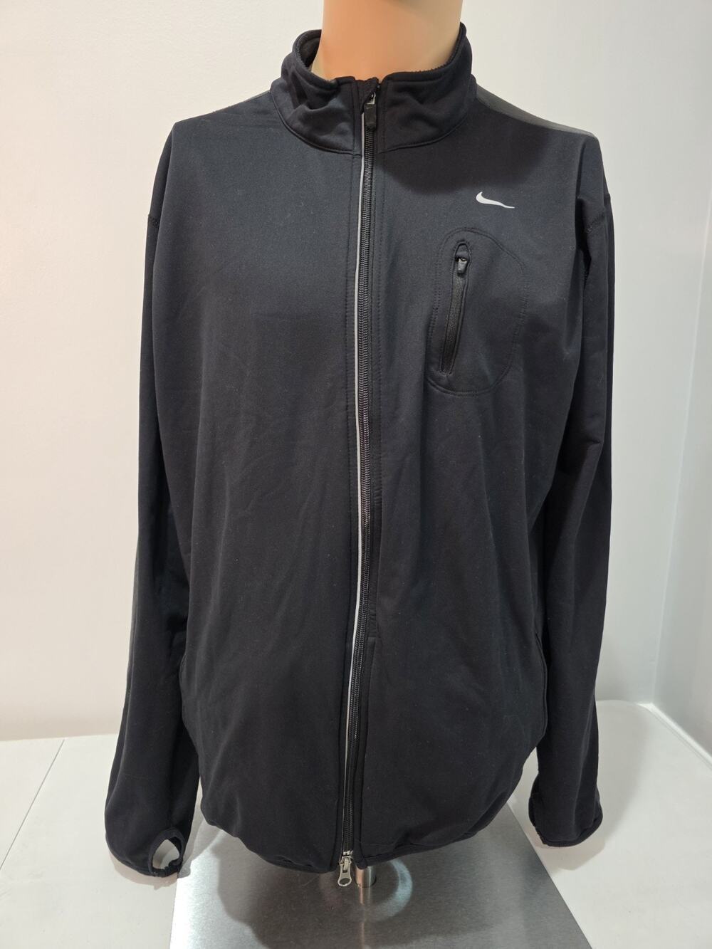Nike Dri-FIT Mens Large Black Full Zip Running Jacket Thumbholes 3 Zip Pockets